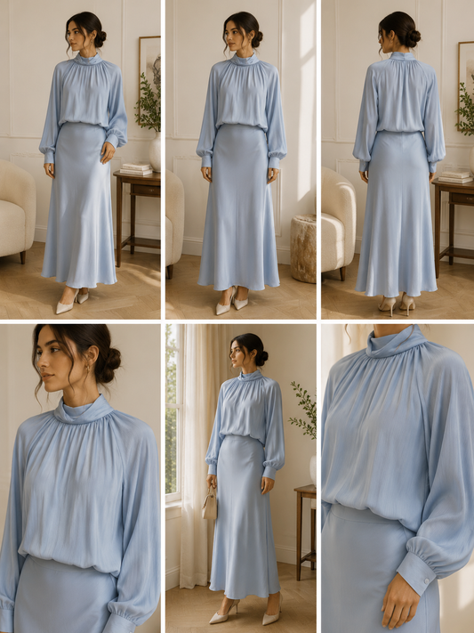 Ensembles satin col montant